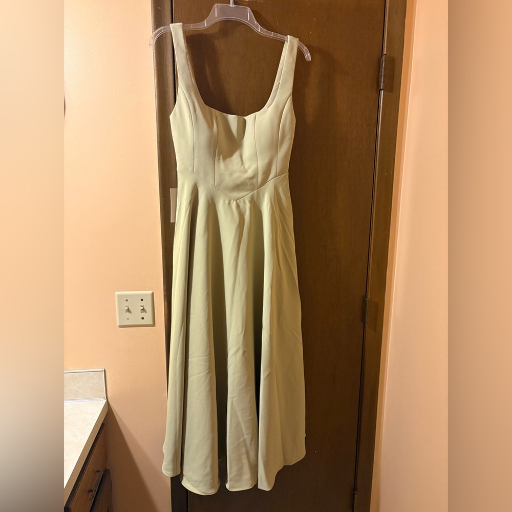 Sleeveless Square-Neck Midi Dress in Sage - Picture 3 of 9
